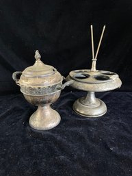 Silver Plated Condiment Castor And Lidded Bowl