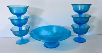 Rare Celeste Blue Fenton Stretch Glass Sherbet Dish Collection