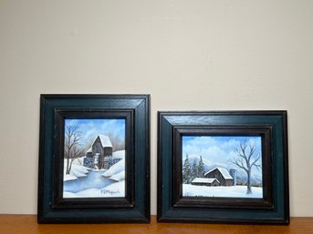 Vintage PF Mifaud Winter Landscape Original Oil Paintings