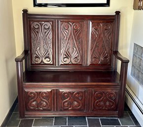 Historic Mahogany Monk's Bench By Design Toscano