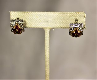 Gold And Sterling Silver Ruby Pierced Earrings