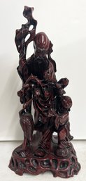 Chinese Resin Man, Boy & Stork Figurine