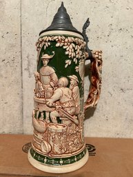 Fine Antique Early 20th Century MATTHIAS GIRMSCHEID 1 Liter Beer Stein- Drinking And Merriment