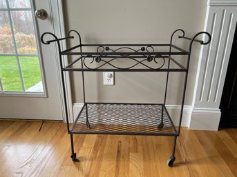 Vintage Iron Mesh Tiered Bar Cart With Daisy Motif