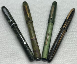 Grouping Of 4 Vintage 1930s Celluloid Body Fountain Pens- Including A Tiger's Eye Shaeffer's