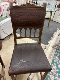 Pair Antique Leather Covered Chairs