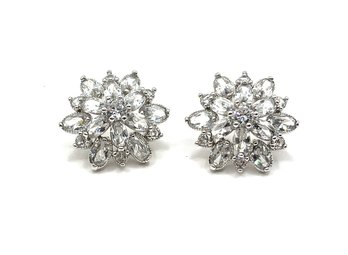 Beautiful Vintage Sterling Silver Rhinestone Flower Earrings