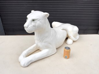 Life Size Mid Century Italian Ceramic White Panther Sculpture