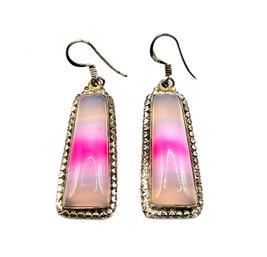 Vintage Sterling Silver Multi Color Pink Glass Dangle Earrings