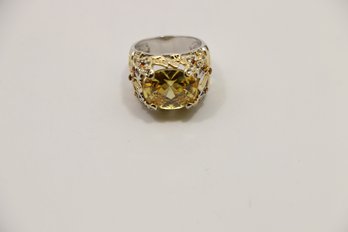 Large Yellow Stone Sterling Silver Ring Size 6.75