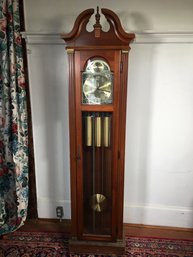 Very Nice Vintage TEMPUS FUGIT Mahogany Grandmother Clock - Seems To Run - With Weights & Pendulum Needs TLC