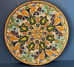 Hand Crafted 2kt Gold Ceramic Enamel Wall Plate From Seville Spain