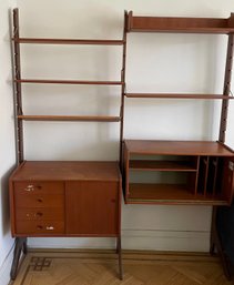 Mid-Century Scandinavian Teak Ergo Style Freestanding Bookcase With Fold Down Desk