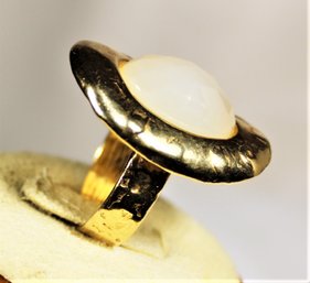 Gold Over Sterling Silver Israeli Ring Having White Opaque Stone Size 9