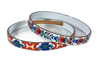 Lot Of Two Austrian Enamel Bangle Bracelets Floral Motifs