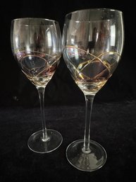 Pair Of Red And Gold 'stained Glass' Style Wine Glasses