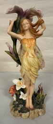 Beautiful Girl Butterfly Wings Figurine Around Tree And Flowers With Enjoying Nature. KD / A3