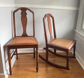 Two Antique Walnut Cane Seat Chairs By Hespeler Furniture - Appraised Value $750