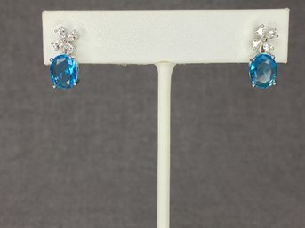 Lovely Brand New 925 / Sterling Silver Drop Earrings With Pale Blue Topaz - Very Pretty - NEW Never Worn