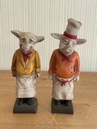 Heavy Resin Chef Pig Figurines 12 Inches