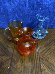 Vintage Crackle Glass Pitchers