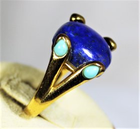 Gold Over Sterling Silver Ladies Ring Genuine Lapis And Turquoise Stones Size 8