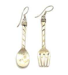 Amazing Vintage Mexican Sterling Silver Fork And Spoon Dangle Earrings