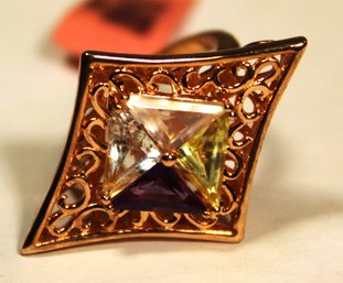 Contemporary Gold Over Sterling Designer Ring Genuine Gemstones Size 6.5