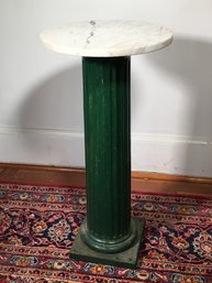 Very Nice Antique Cast Iron Column Base - With Added Marble Top - Plant Stand / Pedestal - LOOKS GREAT !