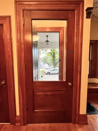 A Large Wood Vintage Entry Door With Glass Insert-includes Trim & Jamb - 1B