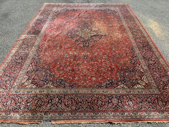 A Gorgeous Antique Tabriz (Iranian) Hand Knotted And Dyed Wool Carpet