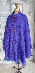 Beautiful Boyne Valley Weavers Ireland- Purple, Aqua And Fuchsia Mohair & Wool Cape