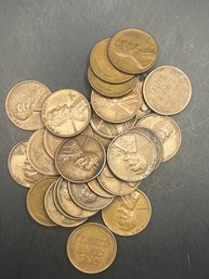 25 Wheat Pennies 1940's, 1950's S-Mint