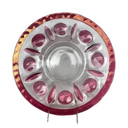 Mid Century Pink Luster And Clear Glass Cake Platter