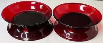 Vintage Set - Anchor Hocking Ruby Red Glass - 4 Soup 7.5 X 1.25 Shallow Bowls & 6 Replacement 6 Inch Saucers