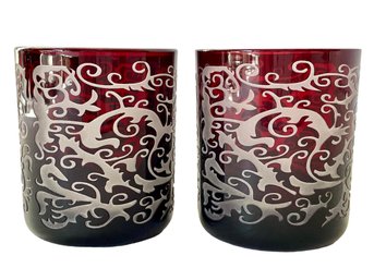 Pair Of Ruby Red Votive Candle Holders