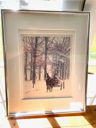 Photography/artwork Framed And Matted Horse Drawn Winter Buggy