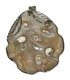 Mother Of Pearl And Pearl Silver Framed Large Pendant