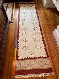 Kilim Dhurrie White And Red Wool Runner Area Rug 2ft7inx9ft10in