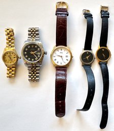 5 Watches: 2 Movado Museum Swiss Quartz, ESQ Esquire & 2 Fake Rolex