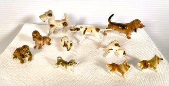 Collection Of Ten Mid Century Miniature Ceramic Dogs, Some Made In Japan