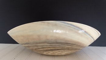 Hand Blown Large, Oval, Folded Edge, Art Glass Bowl
