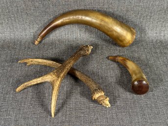 Natural Deer Antlers & Vintage Powder Horns