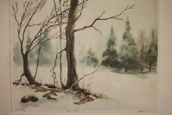 'Snow Pines' Large Framed Artist Proof Signed Watercolor