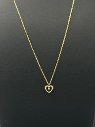 Wonderful Delicate 14k Yellow Gold 3D Heart & Diamond Necklace