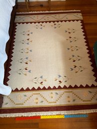 Kilim Dhurrie White And Redish Brown Wool Area Rug 4ft7inx6ft7in