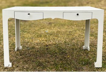 A Glam Vintage Lacquered Writing Desk Or Vanity With Glass Hardware