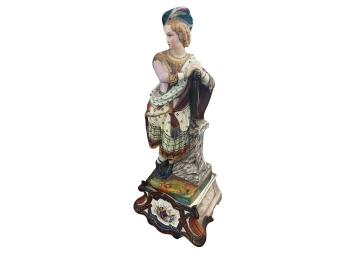 Vintage Old Staffordshire Ware Bisque Porcelain Figural Kilted Scottish Woman Statue