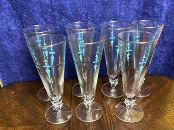 Vintage Libbey Staccato Pilsner Abstract Sward Beer Glasses