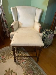 LEATHER WING CHAIR W/ OTTOMAN